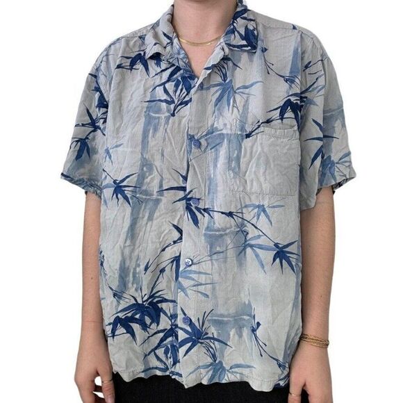 Vintage Jams World Womens Blue Tropical Palm Tree Hawaiian Button Down Sz XL - Picture 3 of 6